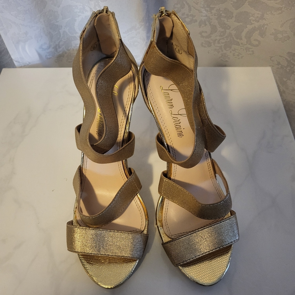 Lauren Lorraine Stiletto Evening Women High Heels Shoes, Size 8, Gold, Party - Picture 2 of 15